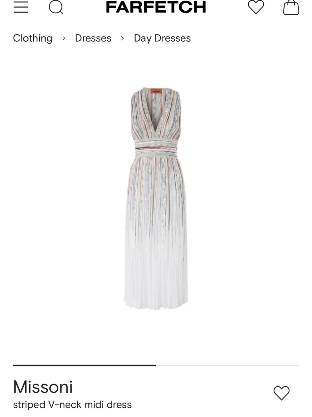 Missoni White V-Neck Midi Dress with Multicolor Pastel Stripes